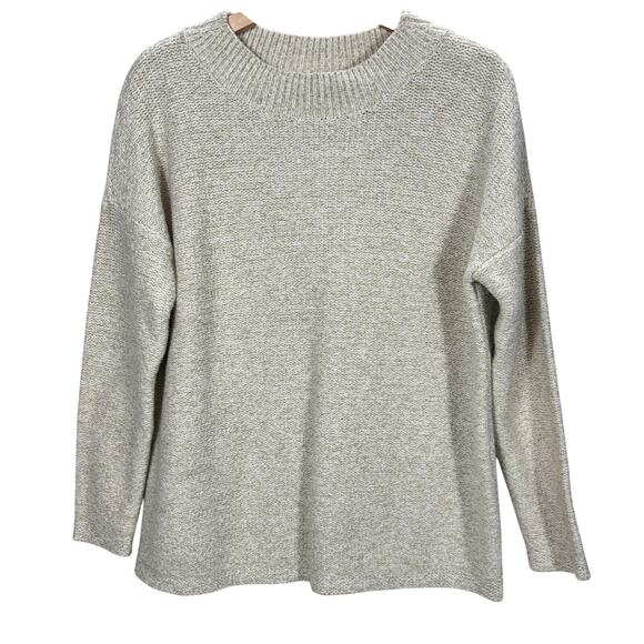 J. Jill Sweater S Natural Marl Speckled Mock Neck Pullover Cotton Alpaca - Picture 2 of 7